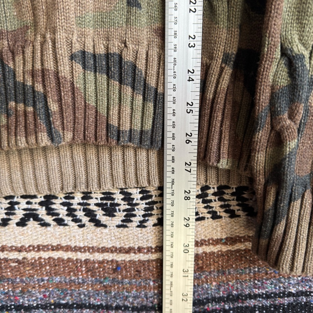 Polo Ralph Lauren V-Neck Cable Knit Sweater Medium Green Camo Tiger Patch - Picture 8 of 10